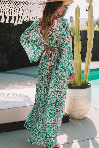 Green Abstract Print Maxi